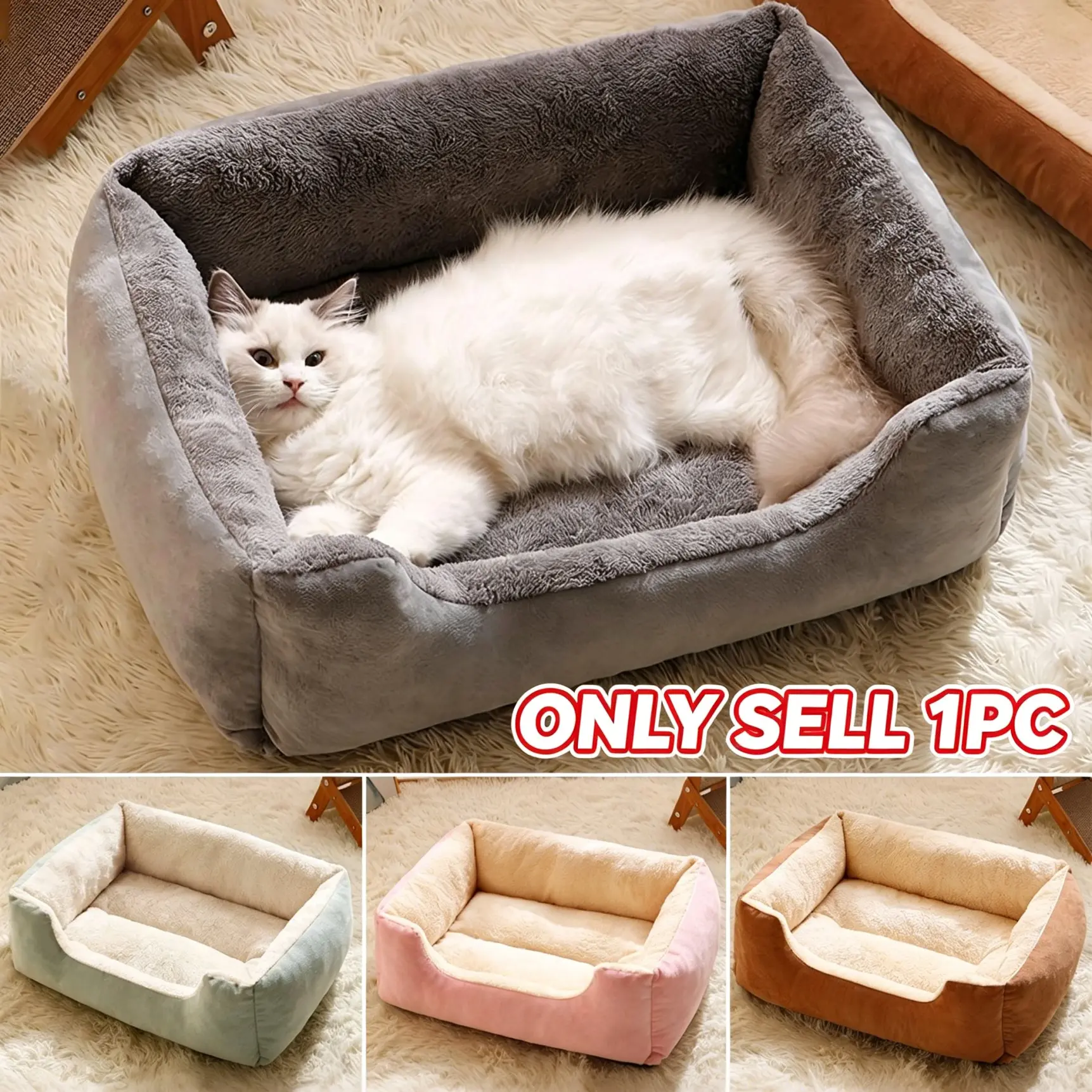 Cozy Comfortable Plush Pet Sofa Bed | Padded Indoor Sleeping Nest for Kittens and Small Dogs,  Open Edge Design, Easy-Clean,Warm Shelter for All Seasons, for Cats, Small Dogs, Rabbits, Guinea Pigs- Ideal for Apartments & Homes