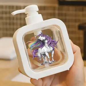 Stylized Cartoon Unicorn with Purple Mane & Rainbow Tongue Design Soap Dispenser - Muscular Legs, Purple Hooves, Bold Graffiti Art Style, Perfect for Kitchen Sink & Bathroom, Home Office Countertop Accessory, Easy to Clean, Colorful Liquid Container