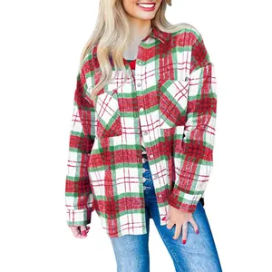 Asvivid Women's Shacket, Collared Christmas Plaid Flannel Button Down Long Sleeve Outerwear with Pockets Asvivid Women's Shacket, Collared Christmas Plaid Flannel Button Down Long Sleeve Outerwear with Pockets