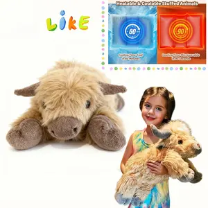 Highland Cow Stuffed Animal, Functional Stuffed Animal, Microwaveable Heating Pad for Cramps & Pain Relief, Heatable & Coolable Cow Plush Toy for Anxiety Relief, Heatable Stuffed Animals