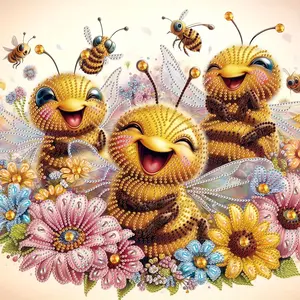 5D Diamond Painting Kit Bees and Flowers DIY Special Shape Crystal Rhinestone Partial Drill Diamond Art Embroidery Bead Mosaic Crafts Handmade Wall Decor Painting Gift for Adult and Beginner