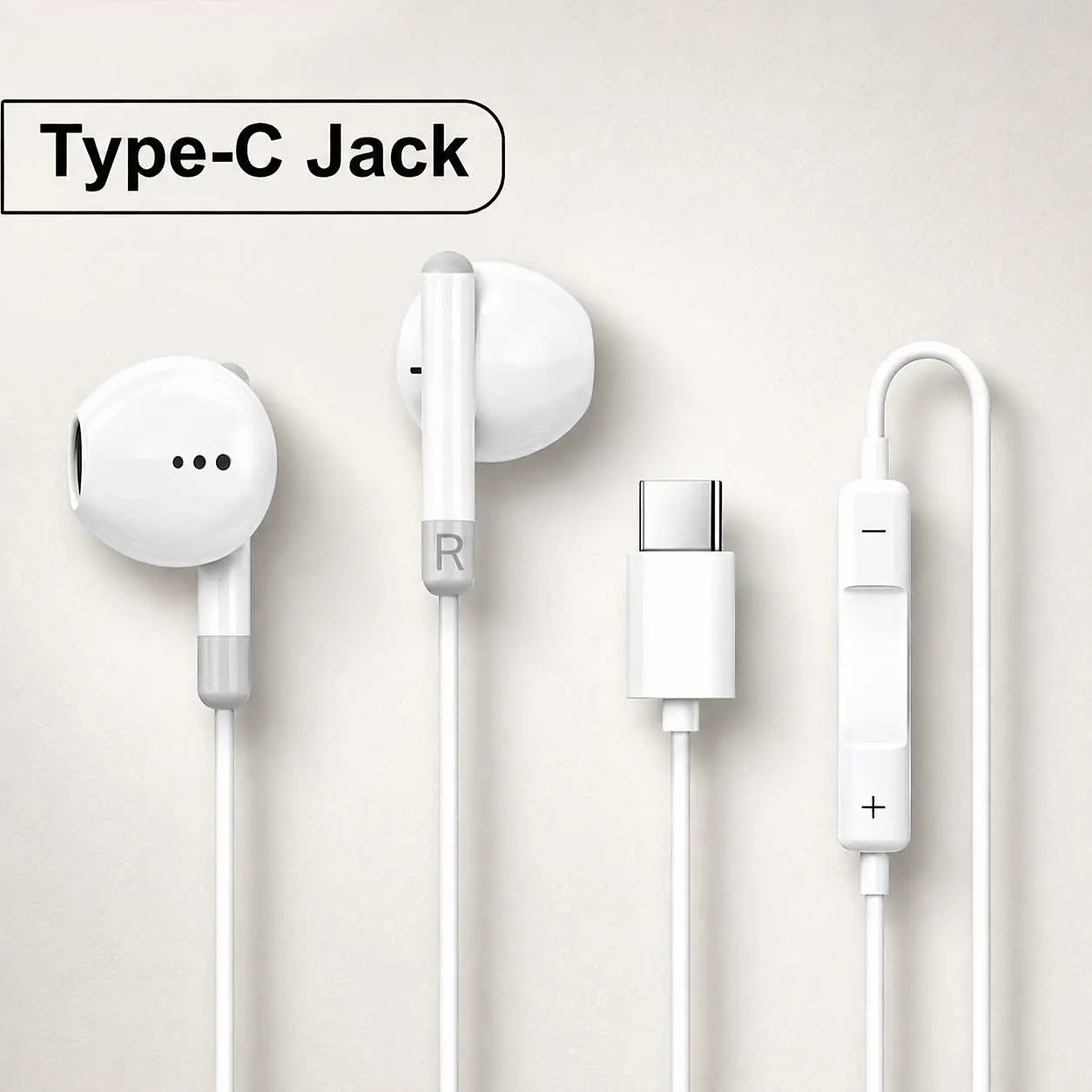 Wired in-ear headphones with Type-C connector, high-resolution sound quality, comes with a HD microphone for calls, immersive deep bass, universal in-ear headset, volume control, compatible with Type-C ports, high-resolution noise cancellation