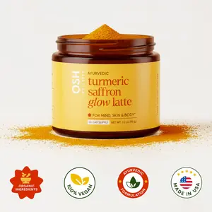 Turmeric Saffron Glow Latte | Support for Skin, Mind & Body | Soothing Caffeine-Free Golden Latte | Made with Organic Saffron From Kashmir | With Turmeric, Ginger, Acerola Cherry, & Cinnamon | Osh Wellness