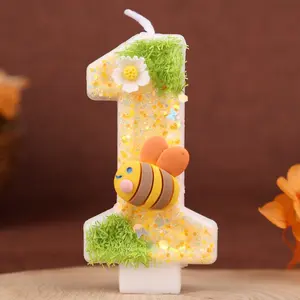 1pcs New cute bee candle 3D number candle birthday cake candle party festive decoration candle, for anniversary or wedding party celebrations, indoor candle, suitable for Halloween, Christmas events, and party supplies Ornaments