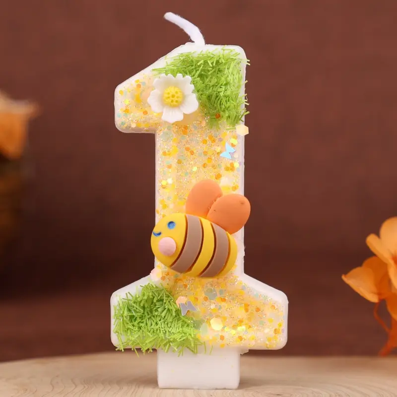 1pcs New cute bee candle 3D number candle birthday cake candle party festive decoration candle, for anniversary or wedding party celebrations, indoor candle, suitable for Halloween, Christmas events, and party supplies Ornaments, Birthday Candles