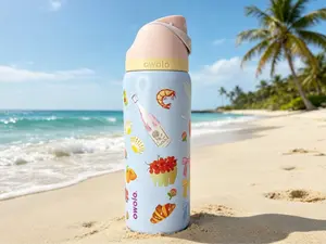 Owala 32oz Coastal Lobster & Cocktail Print Insulated Water Bottle - Leak-Proof Flip Lid with Button, BPA-Free, Coquette Lobster & Bow Design, Portable, Stylish Vacuum Flask for School/Travel, Water Bottles