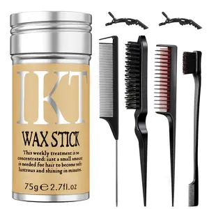 Best1998 Unisex Paraben-Free Hair Wax Stick - Silky, Smooth Haircare for Curly Hair, Flyaway Control, Styling Pomade Pack with Slick Back Brush, Bun Maker