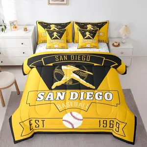 Baseball Comforter Set with Sheets for Kids Boys Girls San Diego 7 Pieces Bedding Set Baseball City Bed in a Bag Sports Game Room Decor Soft Lightweight Microfiber