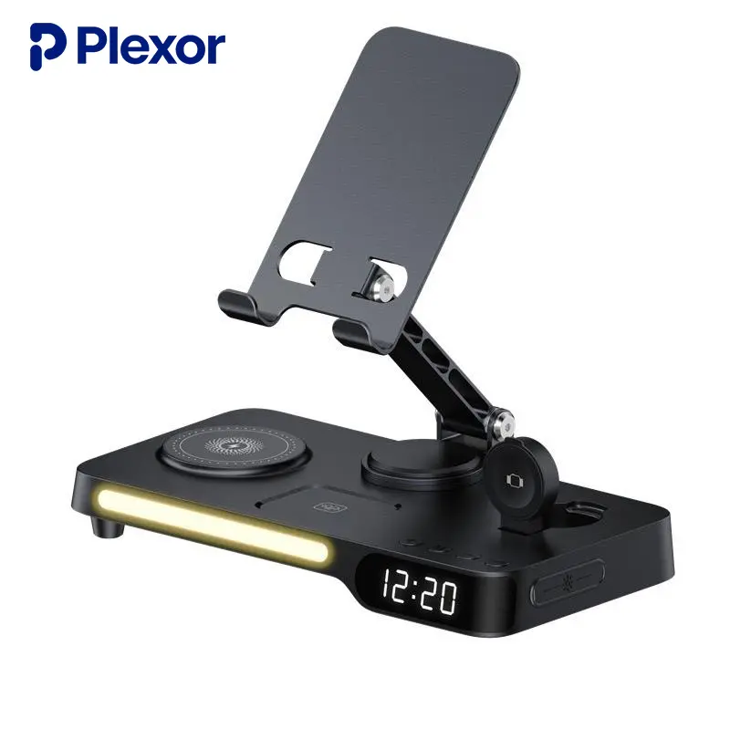 7-in-1 Wireless Charging Stand for Tablets & Phones: Foldable, Portable Desktop Charger with Digital Clock for iPhone, iPad, Samsung, Android - Adjustable Wireless Charging Station
