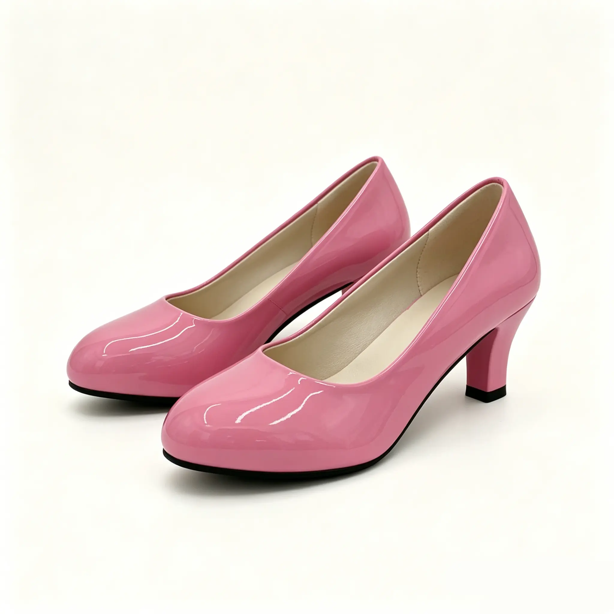 Women's Hot Pink Patent Leather Round Toe Block Heel Pumps, PU Lining & PVC Sole, Elegant Comfort Dress Shoes for Office, Wedding & Daily Wear