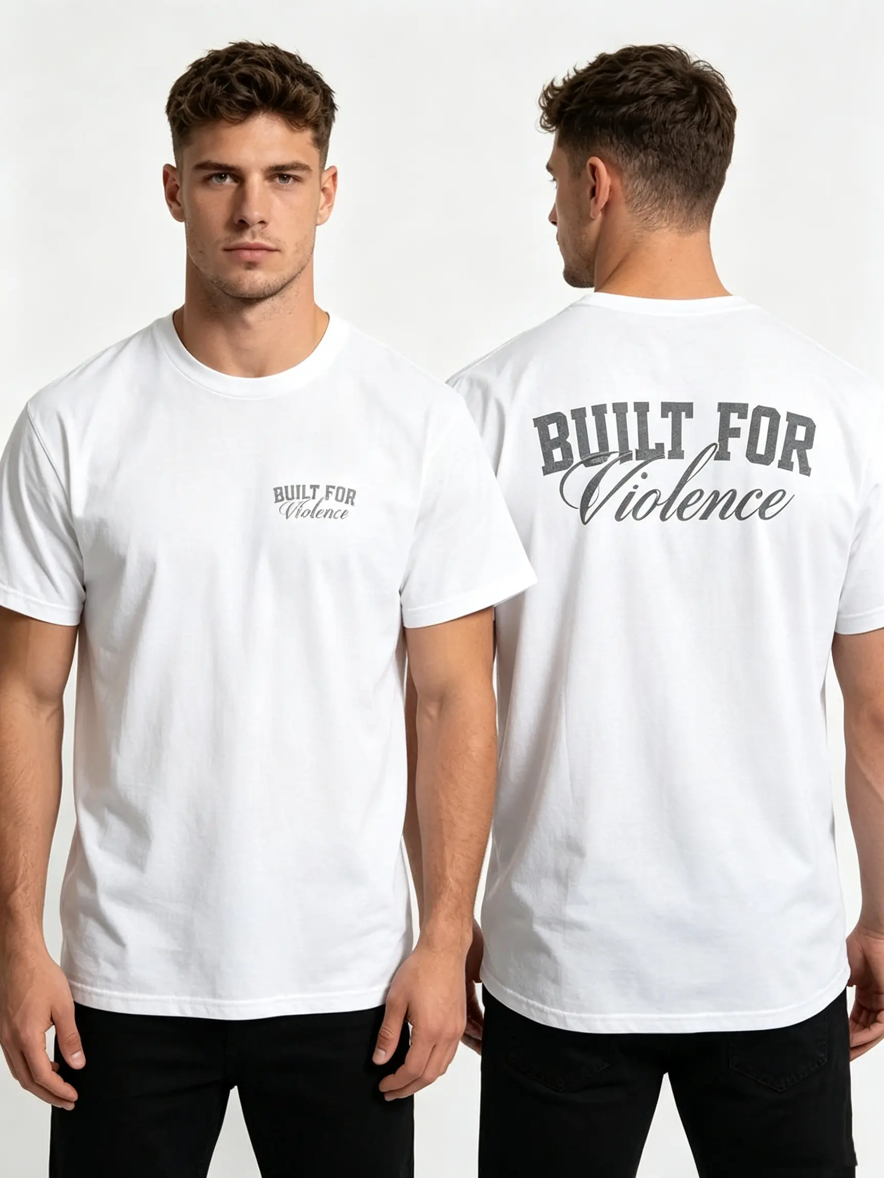 Men's Built For Violence Graphic T-Shirt, Soft  Crew Neck Training Tee, Breathable Gym Top for Workout & Layering with Leather, Denim Mens Graphic Tee