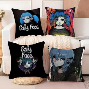 Sally Face Pillow Case Double-Sided Printed Soft Short Plush Sofa Cushion Covers | Polyester & Breathable, Invisible Zipper, Mite-Resistant, Durable | Ideal for Sofa, Bedroom, Car & Kids Gift