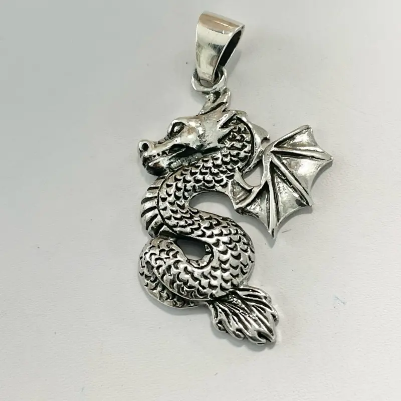 Sterling Silver 925 Chinese Dragon Pendant Charm Vintage