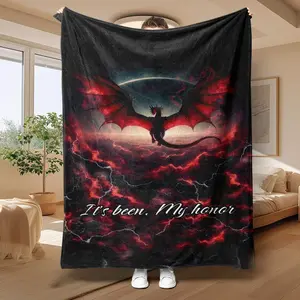Dragon Pattern Blanket, Soft Comfortable Throw Blanket, Warm Napping Blanket for Home Office Travel, Bedroom Refresh Decor, Slogan Print Blanket