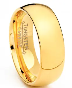 Men's 7MM 18K Goldtone Plated Dome Tungsten Ring Wedding Band Sizes 6 to 15