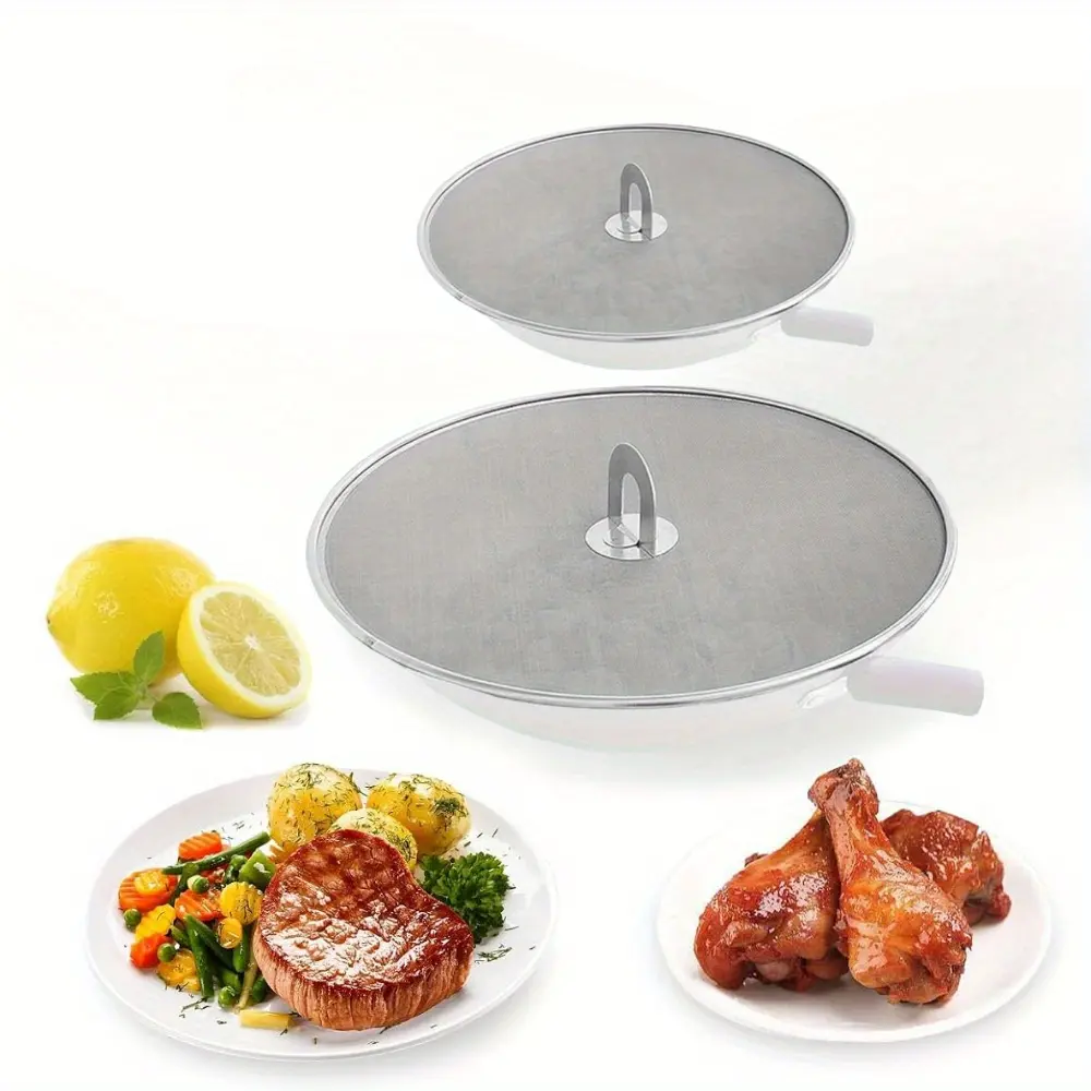 2 Piece Stainless Steel Heat Resistant Splatter Screens Set - 10" & 13" Fit 2 Sizes Kitchen Utensils, Durable Grease Guard Cover for Stove Frying Pans, Oil Containment, Prevents Oil Messes, Ultra Fine Mesh