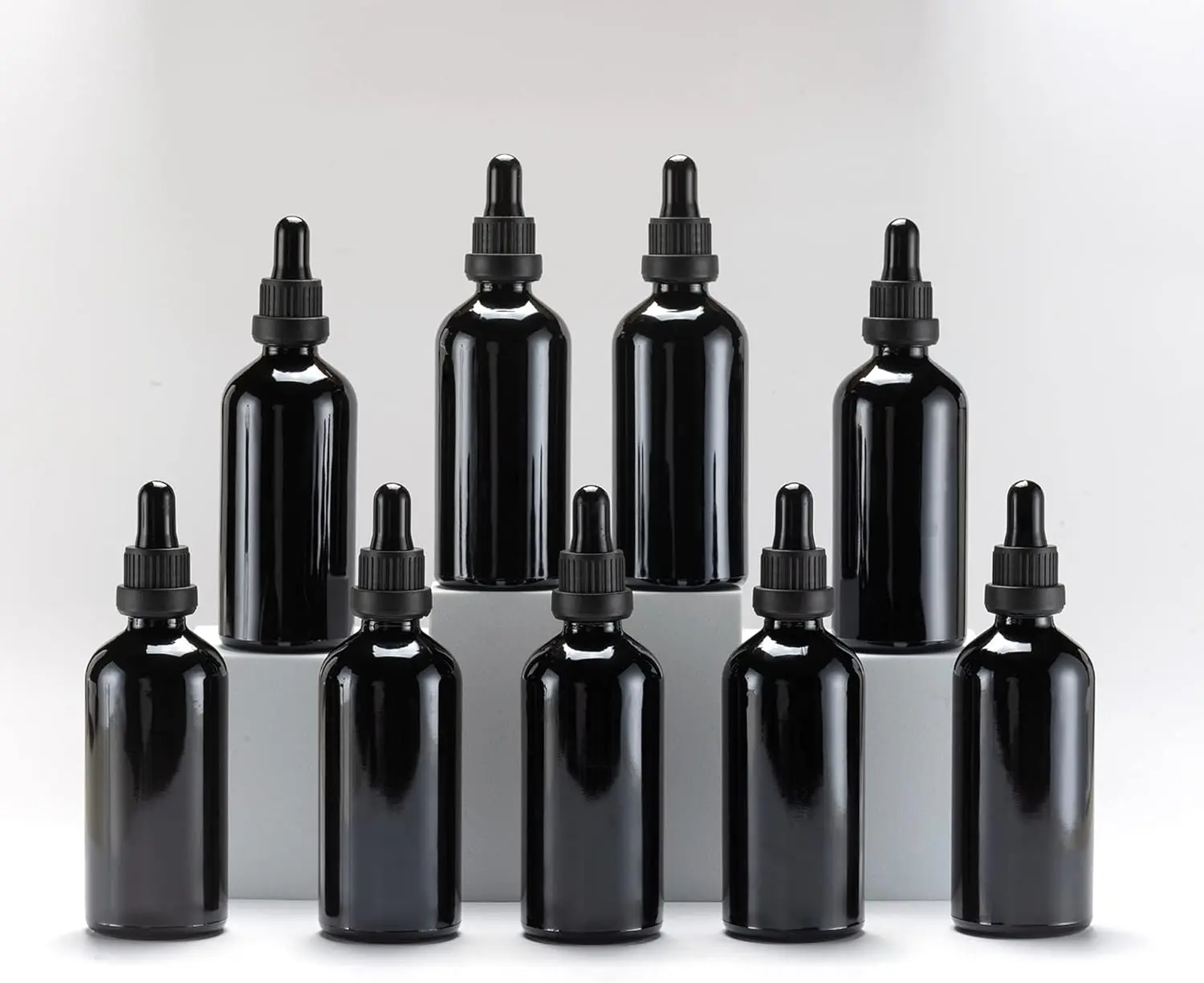 Modern 4oz Black Glass Dropper Bottles (9 Count) - Home Organizer Storage Jars for Essential Oils, Laboratory Liquids, Travel Use, Perfume