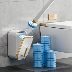 18-Piece No-Drilling Wall-Mounted Toilet Brush Set with Replaceable Disposable Brush Heads, Long Handle Design for Bathroom Cleaning - Plastic construction, medium stiffness, suitable for both home and commercial use - Toilet fragrant tablet