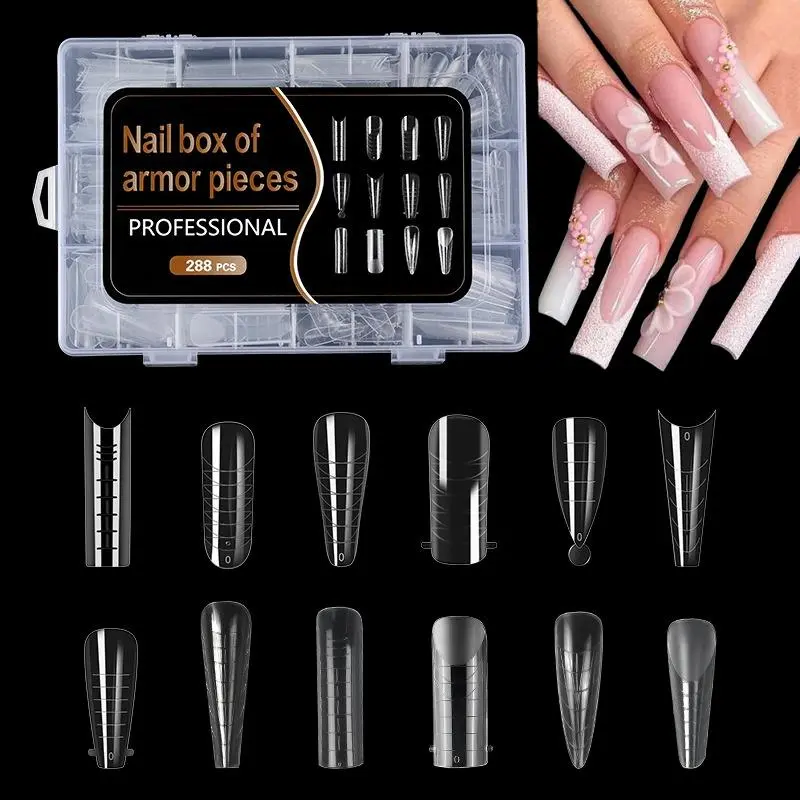 Professional Nails Tips with Storage Box, 288pcs/set Transparent Nail Tips for Women & Girls, DIY Nail Art Kit for Home & Salon Use, Nail Extension Kit, Clear Nail Tips, Nail Art Supplies