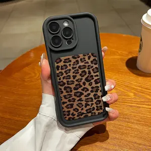Two-Piece Set Self-Adhesive Card Holder Phone Case Cover Protective Shockproof Leopard Pattern Anti-Drop Protection for iPhone 6/7/8/x/11/12/13/14/15/16/17 Pro Max