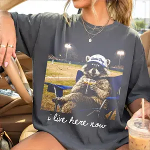 Comfort Colors® I Live Here Now Raccoon Funny Ballfield Shirt Baseball Mama Style Shirt Game Day Shirt Travel Baseball Shirt Tournament Ballpark Mom Tee