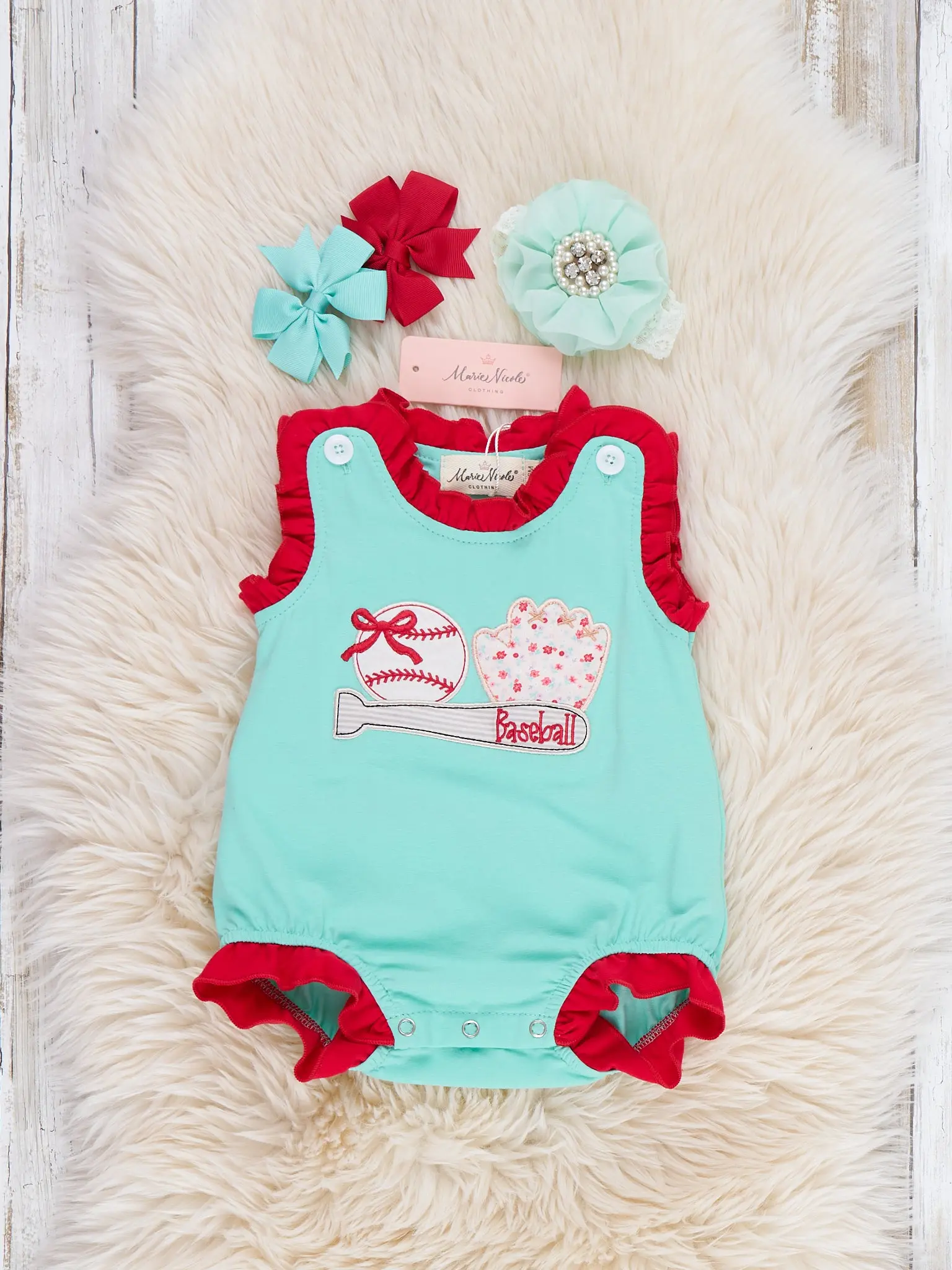 Rookie League Baseball Embroidered Cotton Bubble Romper