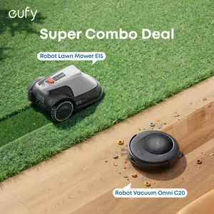eufy C20 Robot Vacuum + E15 Robot Lawn Mower Combo, Hands-Free Indoor & Outdoor Cleaning, Self-Emptying, Auto Mop Washing, No Wire, No Signal Issues, Precise Mapping & Obstacle Avoidance