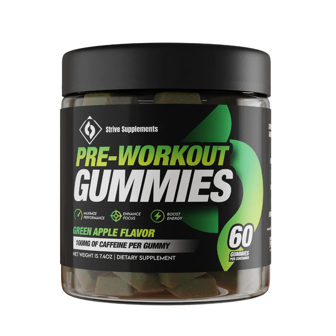 Strive Pre-Workout Gummies – Sugar-Free Energy + Focus (Green Apple)