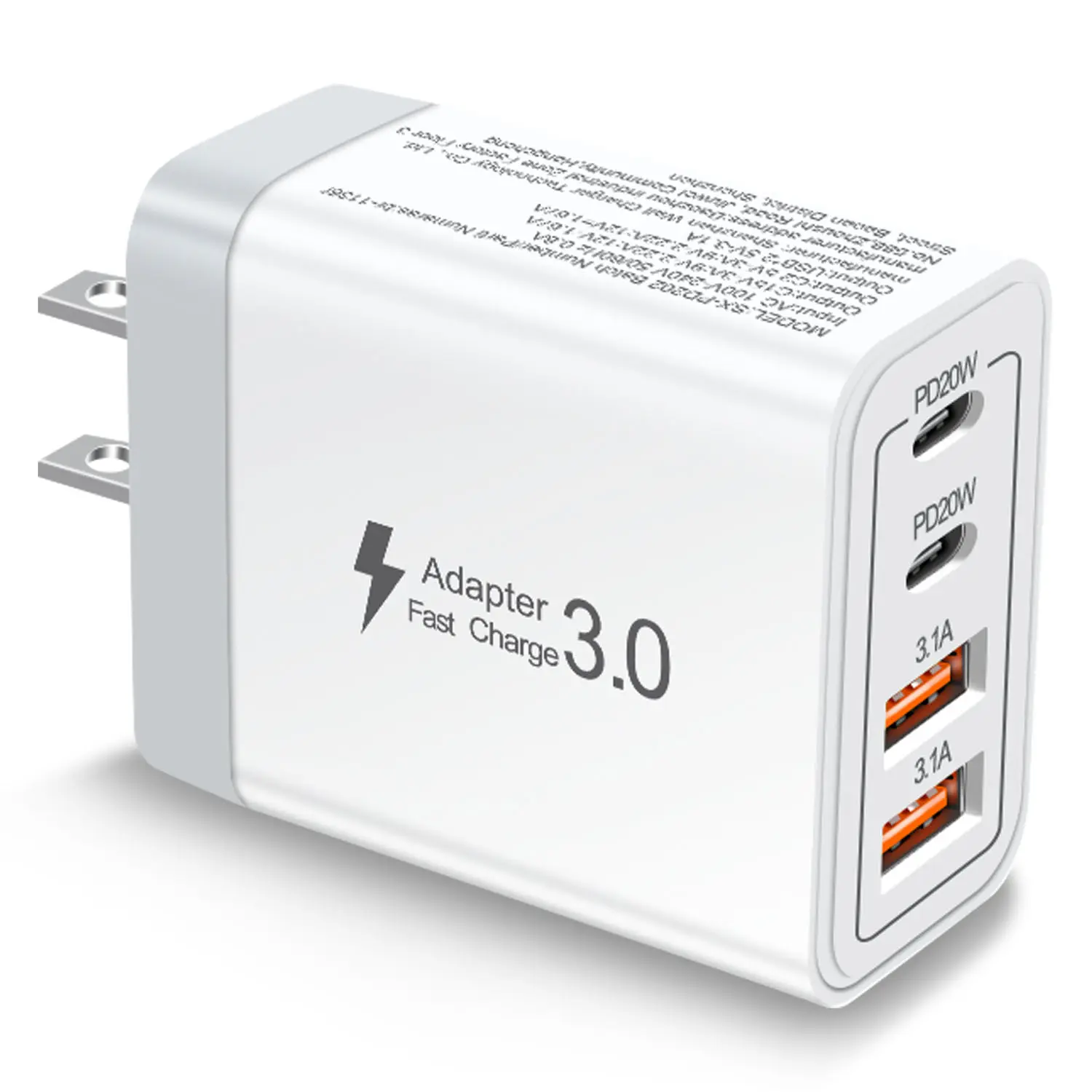 2 USB-C & 2 USB-A Fast Charging USB PortableSmart 4 port Charger for Multiple Devices SmartCharger for Phones, Tablets & More,Wall Charger,Power Adapter