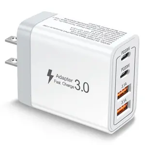 2 USB-C & 2 USB-A Fast Charging USB PortableSmart 4 port Charger for Multiple Devices SmartCharger for Phones, Tablets & More,Wall Charger,Power Adapter