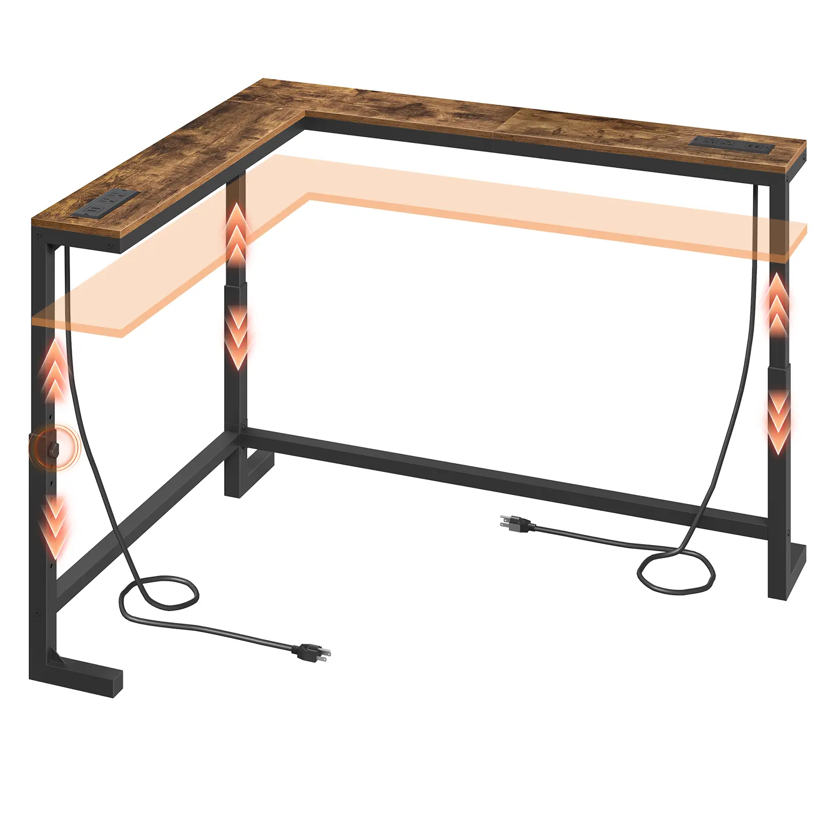 MAHANCRIS 78.7'' Narrow Console Table with 2 Power Outlets, Hallway Table with Adjustable Height, L-Shaped Behind Couch Table, for Hallway, Living Room, Bedroom, Rustic Brown #SummerVibes#DealsforYouDays #SummerGarden