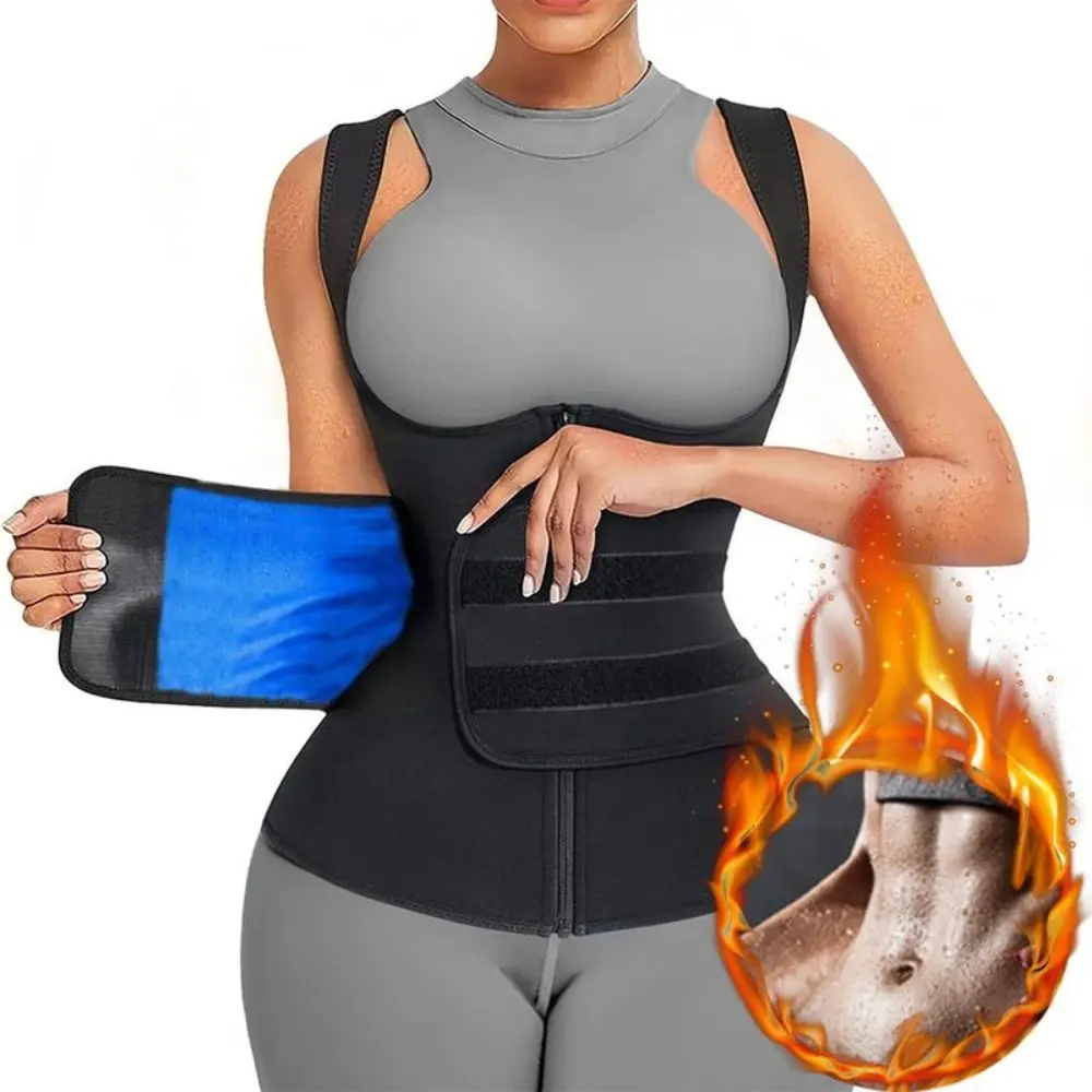 Women's Minimalist Sweat Vest, Heat-Trapping Polymer Compression Body Shaper with Zipper for Tummy Control Workout