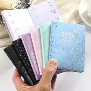 1/2 A7 size 2026 English planner, weekly diary, starry color mini pocket notebook, glitter laser cover daily planning annual log