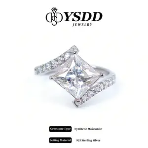 【#583】Luxurious Bypass 3CT/5CT Princess Cut Statement Ring Full Moissanite vvs Synthetic Moissanite Rings in 925 Sterling Silver Engagement Wedding Bands