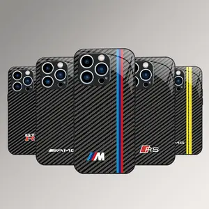 Carbon fiber texture mirror mobile phone case for iPhone 17/16/15/14/13/12/11 pro/pro max glass case 995