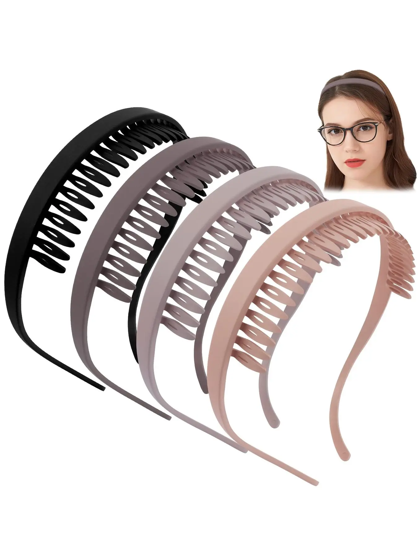 4-piece sweet casual joker with teeth anti slip headband hair accessories suitable for ladies to wash face, apply facial mask, exercise, daily commuting wear the forehead hair compression hair accessories Elastic Headbands Non Slip Hairbands