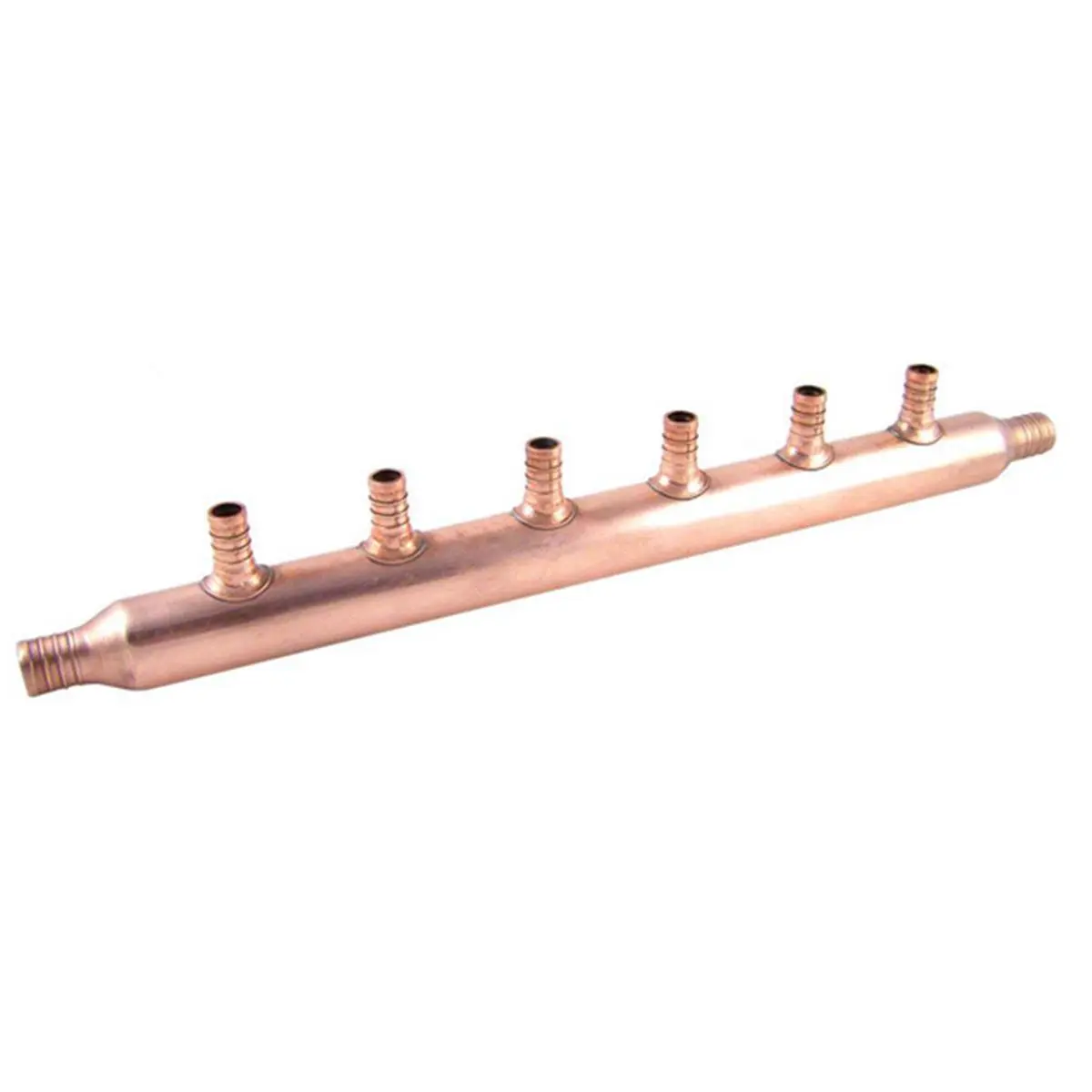 212 MAIN High-Quality Copper Manifold for PEX Plumbing Water Distribution System, Open-End 6-Port, 3/4 in. Barb Inlet x 1/2 in. Barb Outlets, 17 in.