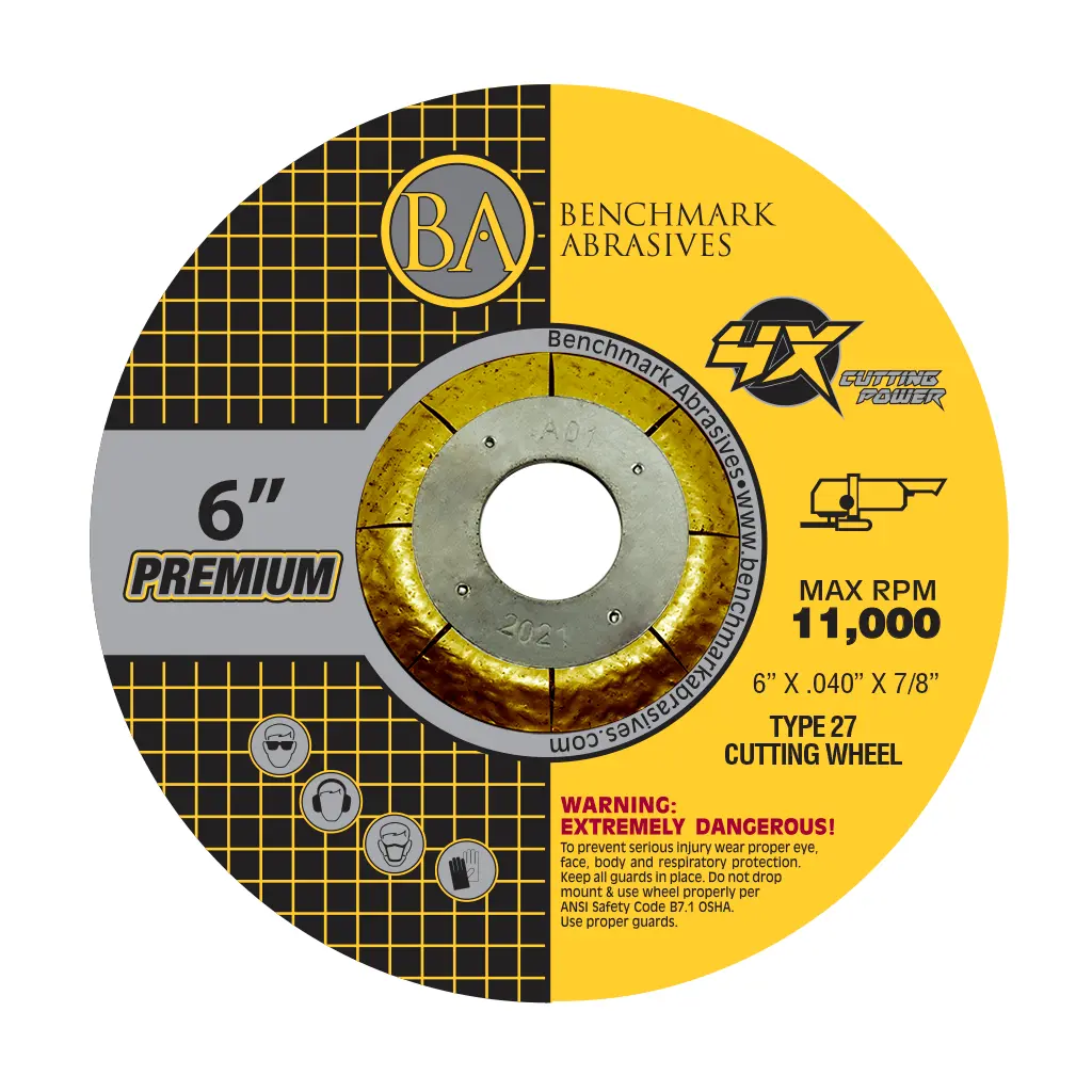 T27 High Performance 4X Ceramic Cutting Wheels with Fiberglass for Power Tools, 6" x 0.040" x 7/8" - Ideal for Cast Iron, Titanium, Wrought Iron Cutting
