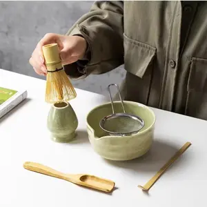 4/5/6pcs matcha kits - matcha mixer, teaspoon, ceramic bowl - traditional tea set. Suitable for home kitchen and household tea brewing tools. A birthday gift for matcha enthusiasts.