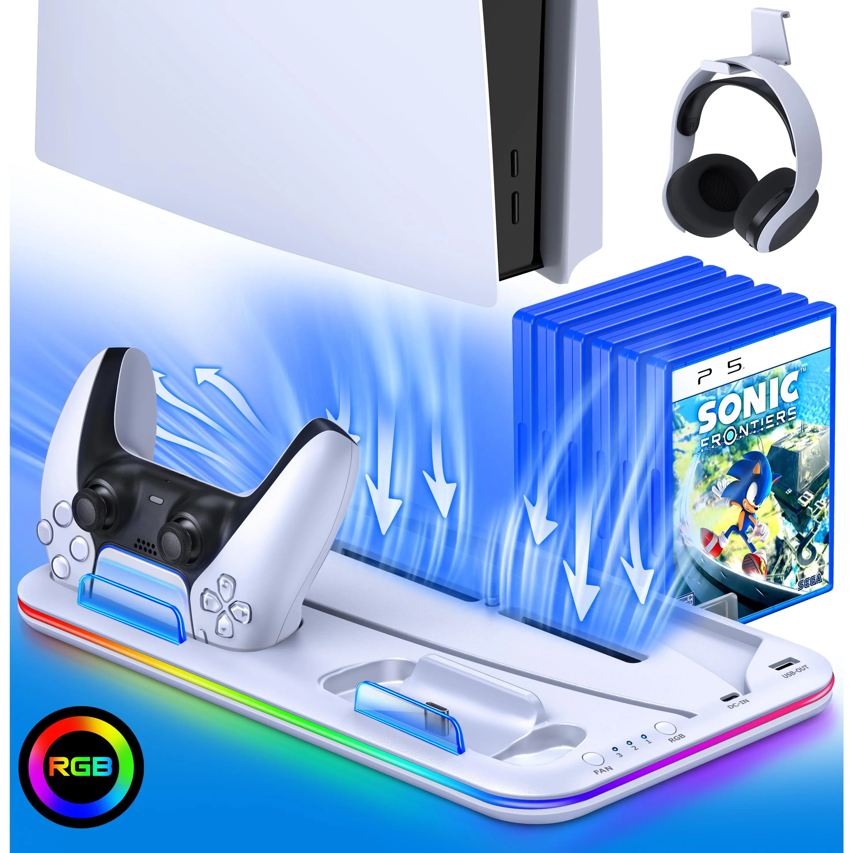ESYWEN S2000  Vertical Stand For NEW PlayStation 5 Slim/PlayStation 5 Cooling Station Configuring a Notebook-Grade Cooler