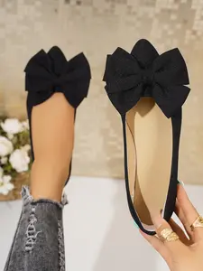 Women's Bow Knot Pointed Toe Wide Width Flat Shoes, Casual Comfort Slip-On Sneakers, All Season Work and Daily Wear, Slip On Loafers, Bowknot Design Shoes, Casual Flats