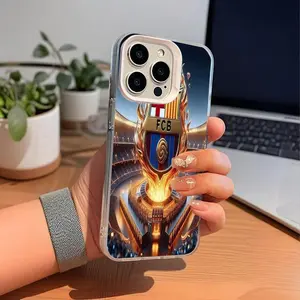 1pc FCB football TPU white and Black Phone Case Compatible with iPhone 11/ 12/ 13/ 14/ 15/ 16 /17 Pro Max/ Plus, Best for Christmas Gift Cellphone Protection