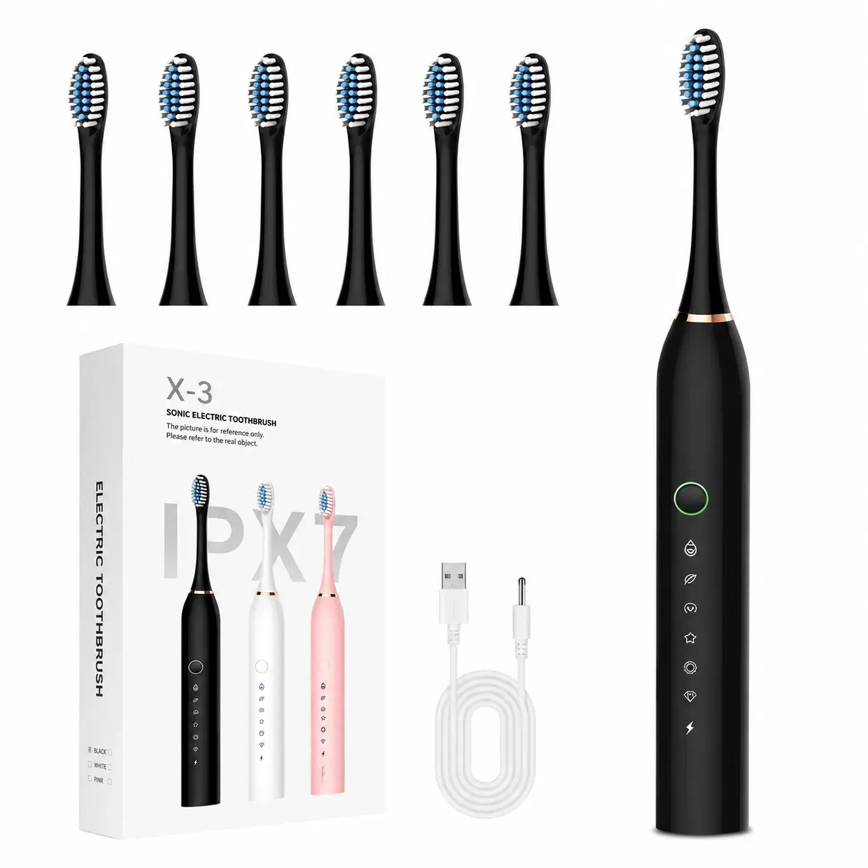 Sonic Electric Toothbrush for Adults, Rechargeable Electric Toothbrush with 6 Cleaning Modes, 6 Replacement Brush Heads & USB Charging Cable, IPX7 Waterproof Toothbrush