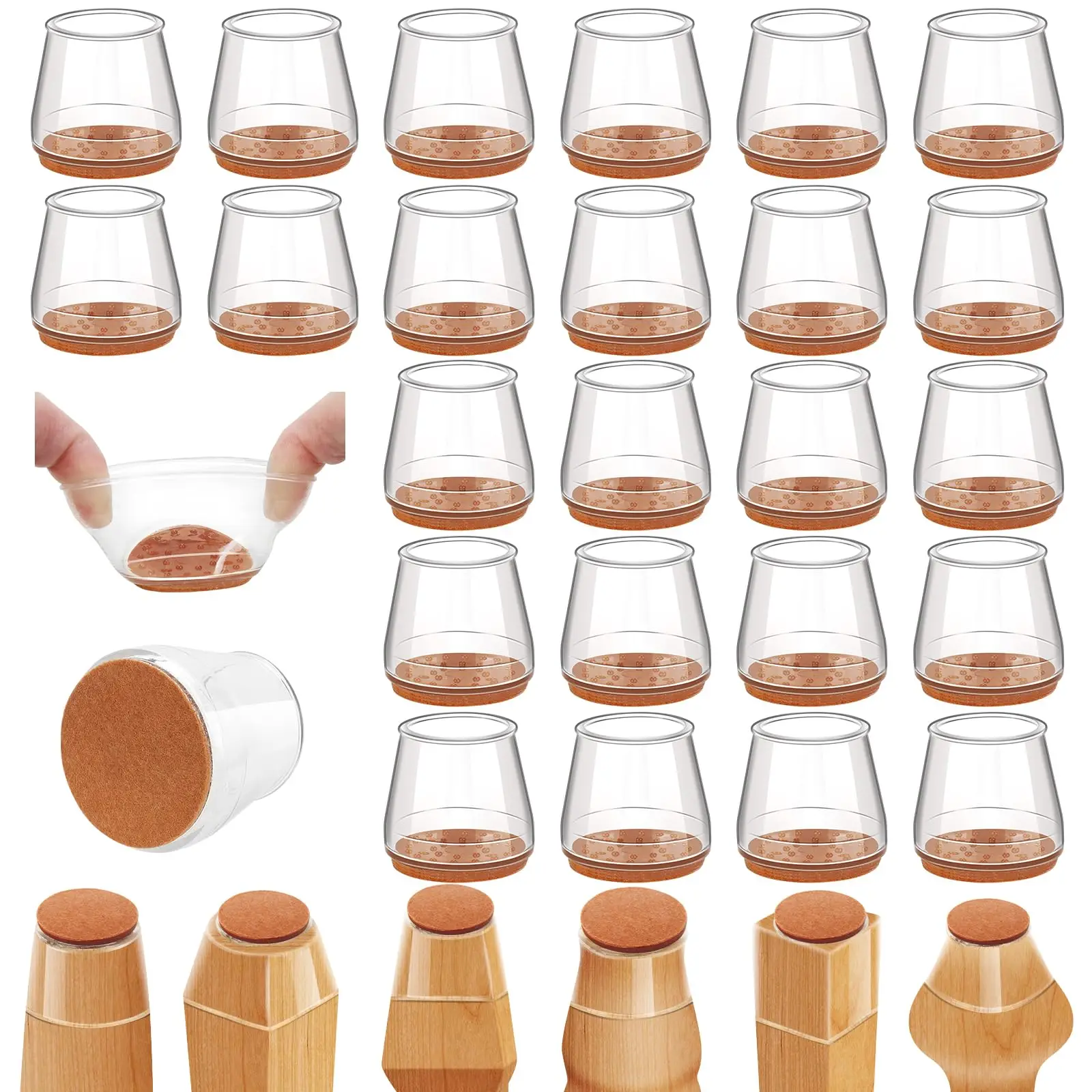 24PCS Chair rubber mat protects the floor from scratches and noise, chair foot mat, suitable for wood floors, tiles, daily household items felt slide.