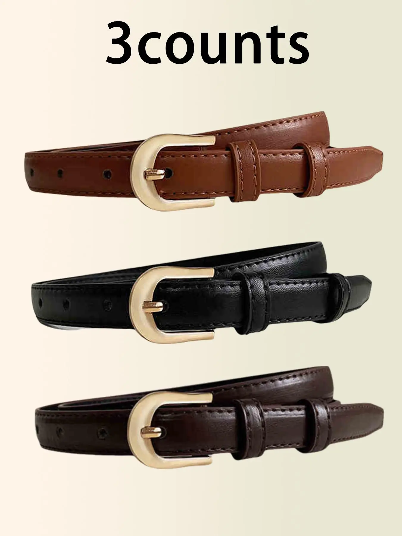 Women's Minimalist Casual Plain Color PU Leather Belt, Adjustable Belt, Vintage Trendy Belt, Fashionable Versatile Belt for Jeans & Dress Decoration, Vintage Appeal, Pu Leather Buckle, Casual Style Belts