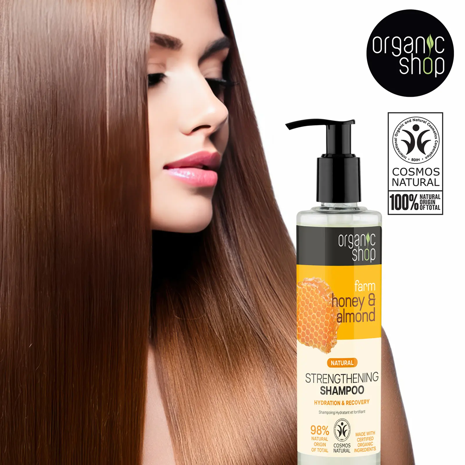 Organic Shop Raw Honey & Almond Color Protection Shampoo, 100% Vegan & Organic, Rich in Vitamins & Minerals, Silky Hydration & Nourishing - 9.5 Fl Oz