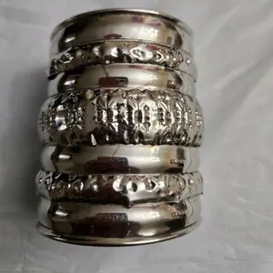 Oxidise Kadas Bangles - Silver Finish, Decorative Design, Traditional Indian Jewelry, Stack of 5 Bangles