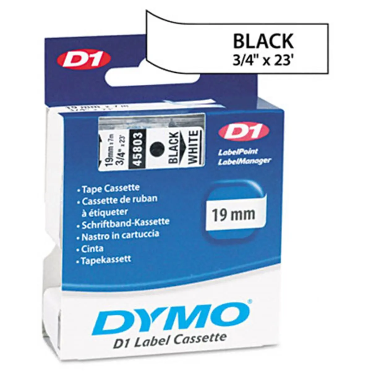 Dymo 45803 D1 Tape Cartridge for Electronic Label Makers 3/4w Black on White