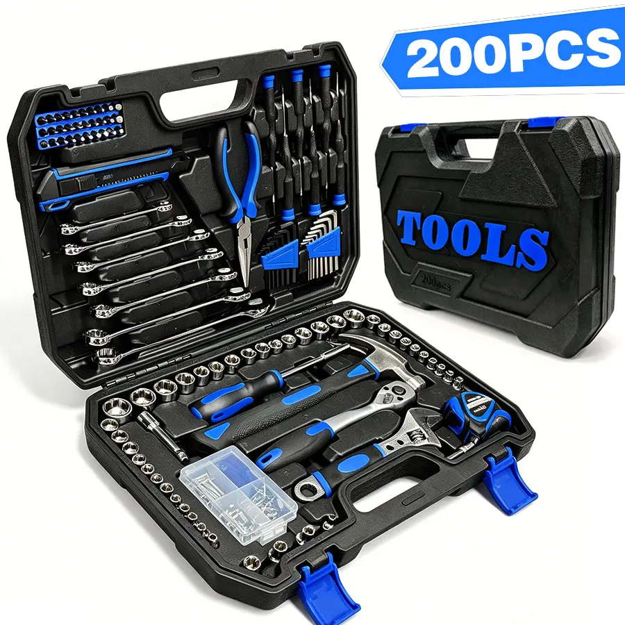 200-Piece Hand Tool Set, General Home and Auto Repair Kit | Assorted Tools with Portable Toolbox for Mechanical Repair, DIY, Home Maintenance