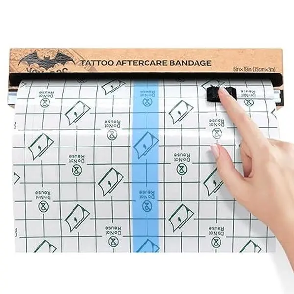 Tattoo Aftercare Bandage Roll with Sliding Cutter (6" x 2.2 Yards) - Transparent Protective Film, Waterproof Breathable Stretchable Wrap for Tattoo Healing